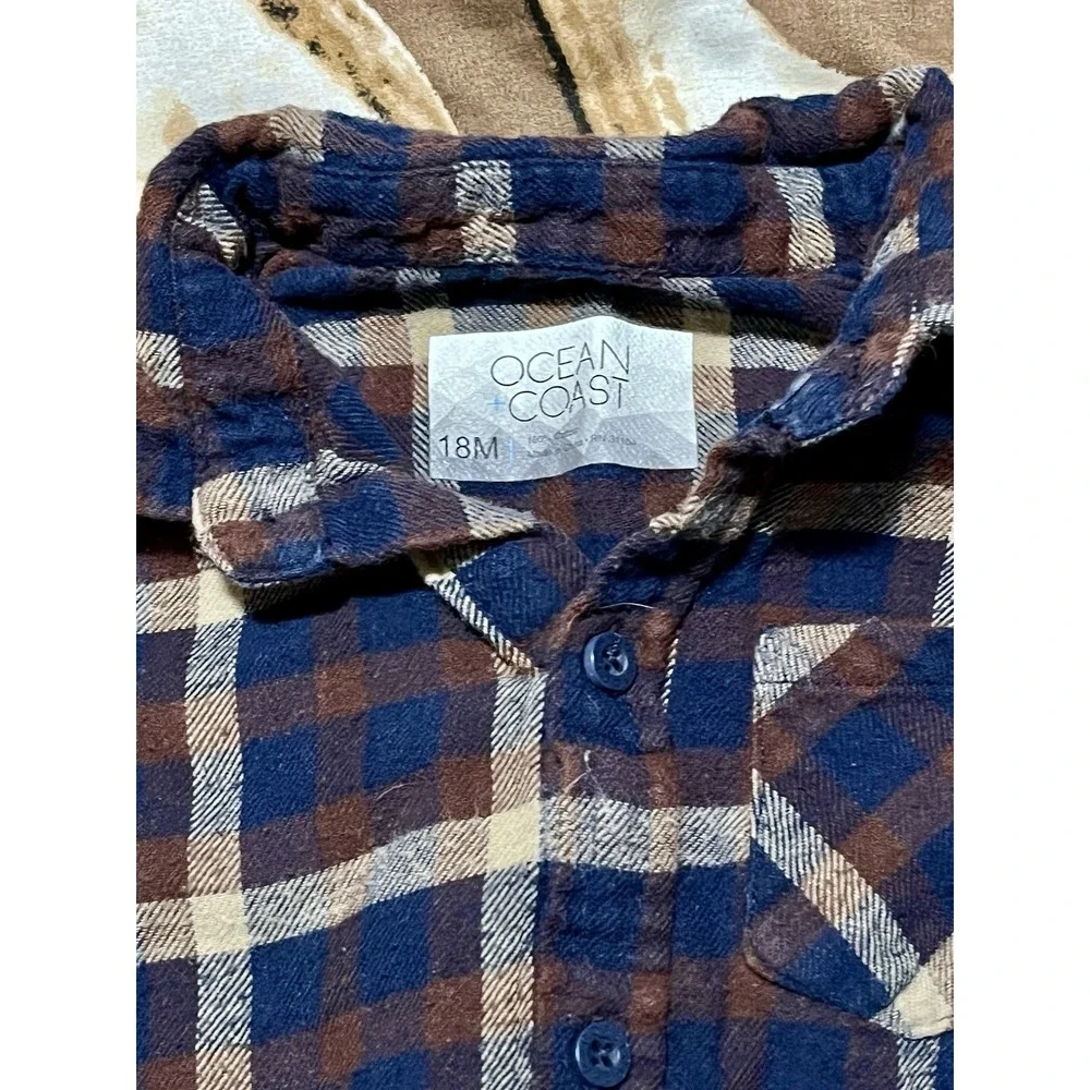 Toddler Boy 18mo Maroon Garanimal & Blue Plaid One‎ Pc Ocean+coast